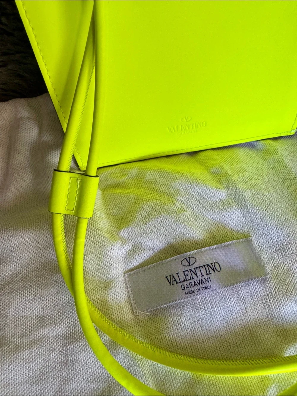 Valentino Garavani VLTN Neon Yellow Leather Phone Pouch Crossbody Bag